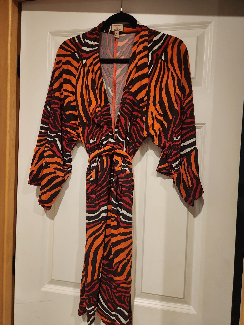 Banana Republic Orange, Black & White Zebra-Print Wrap Kimono Dress